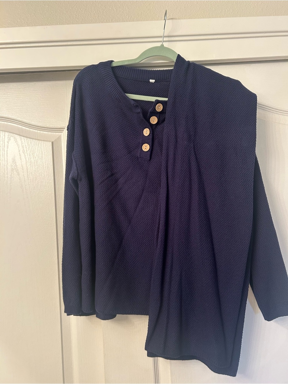 Navy Waffle Knit Button Henley Top & Pants